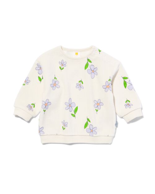 pull-over nouveau-né velours fleurs blanc cassé