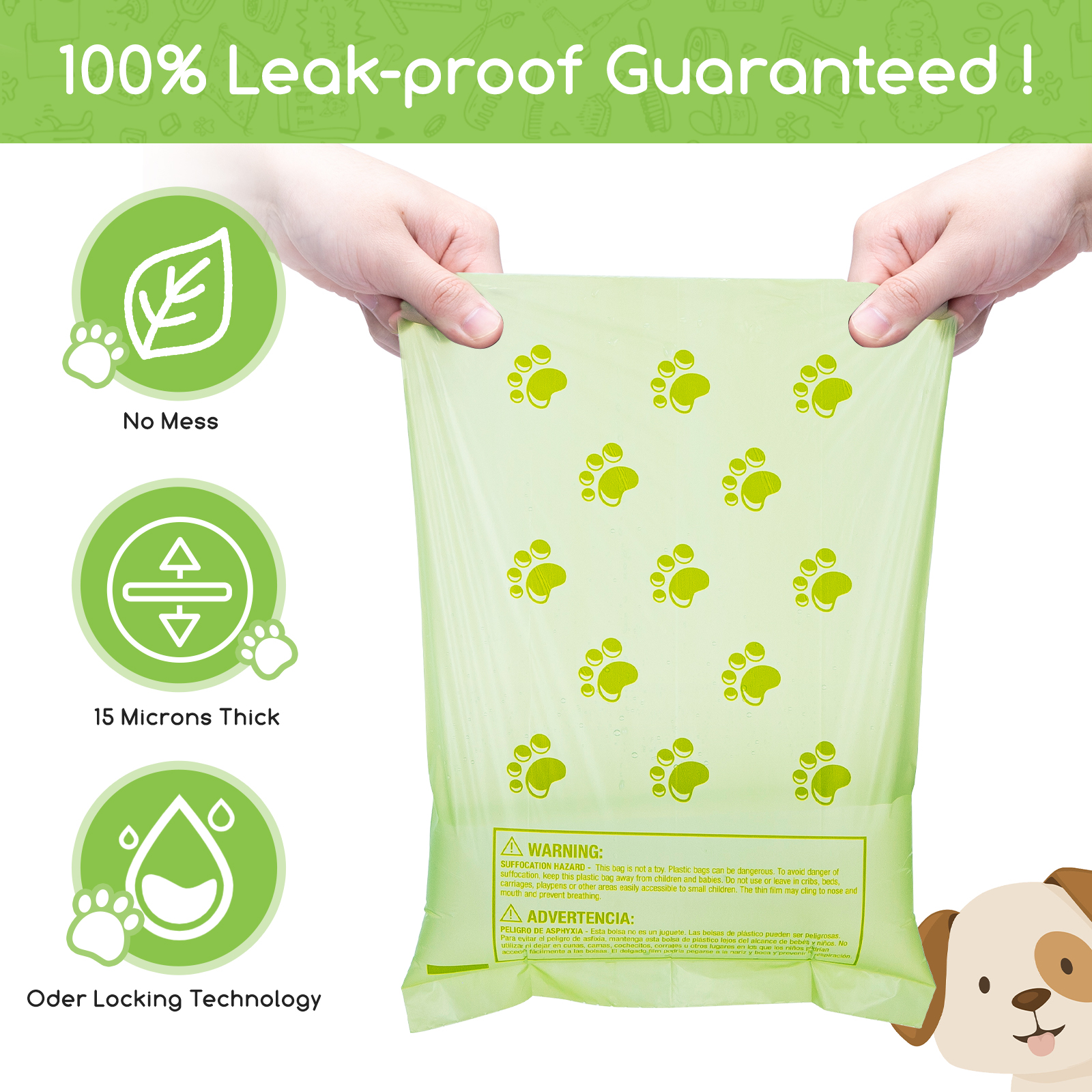 Sacos para Fezes de Cachorro Nobleza, Biodegradáveis, 240 Sacos com Dispensador, Extra Grossos, À Prova de Vazamentos, 16 Rolos