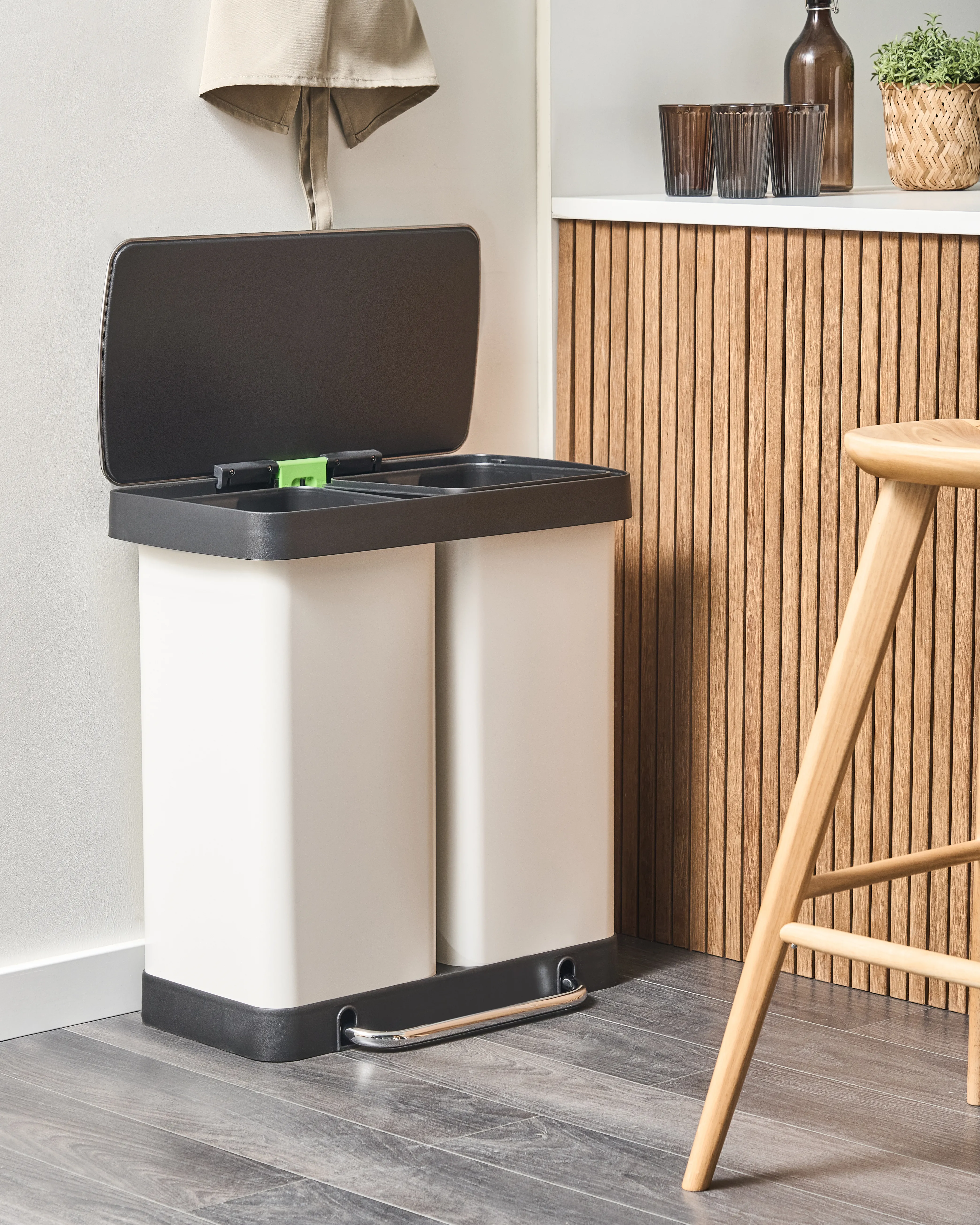 Dubbele pedaalemmer 60 L ECOSORT Metaal Wit