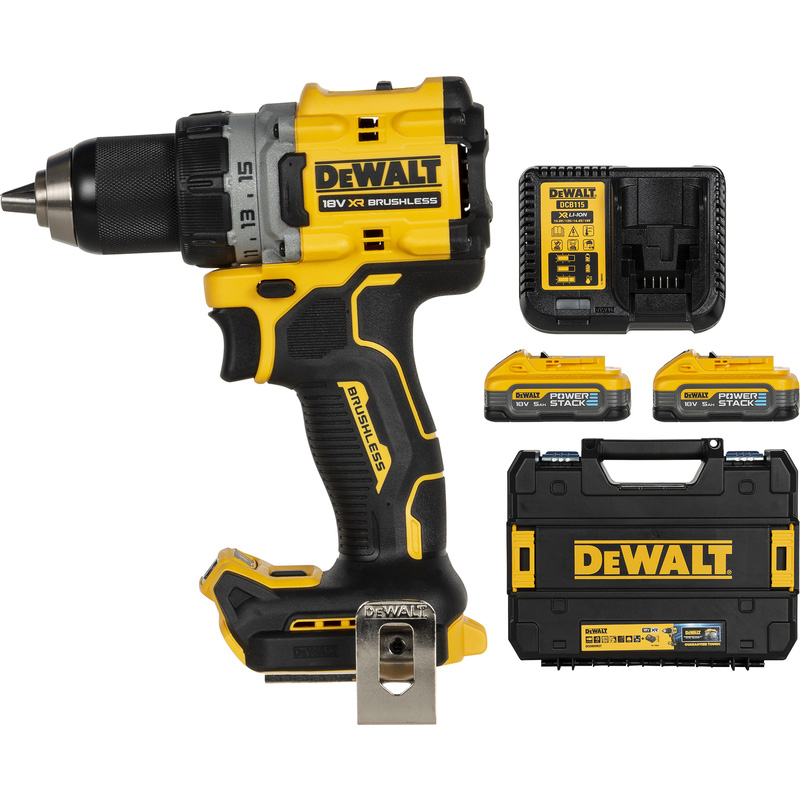DeWALT DCD800H2T-QW XR compacte accu schroefboormachine met 2x 5,0Ah Powerstack accu 18V 5,0Ah Li-ion