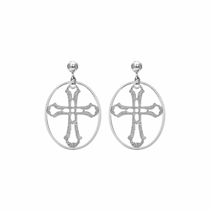 Boucles D'oreilles Argent Rhodier Croix