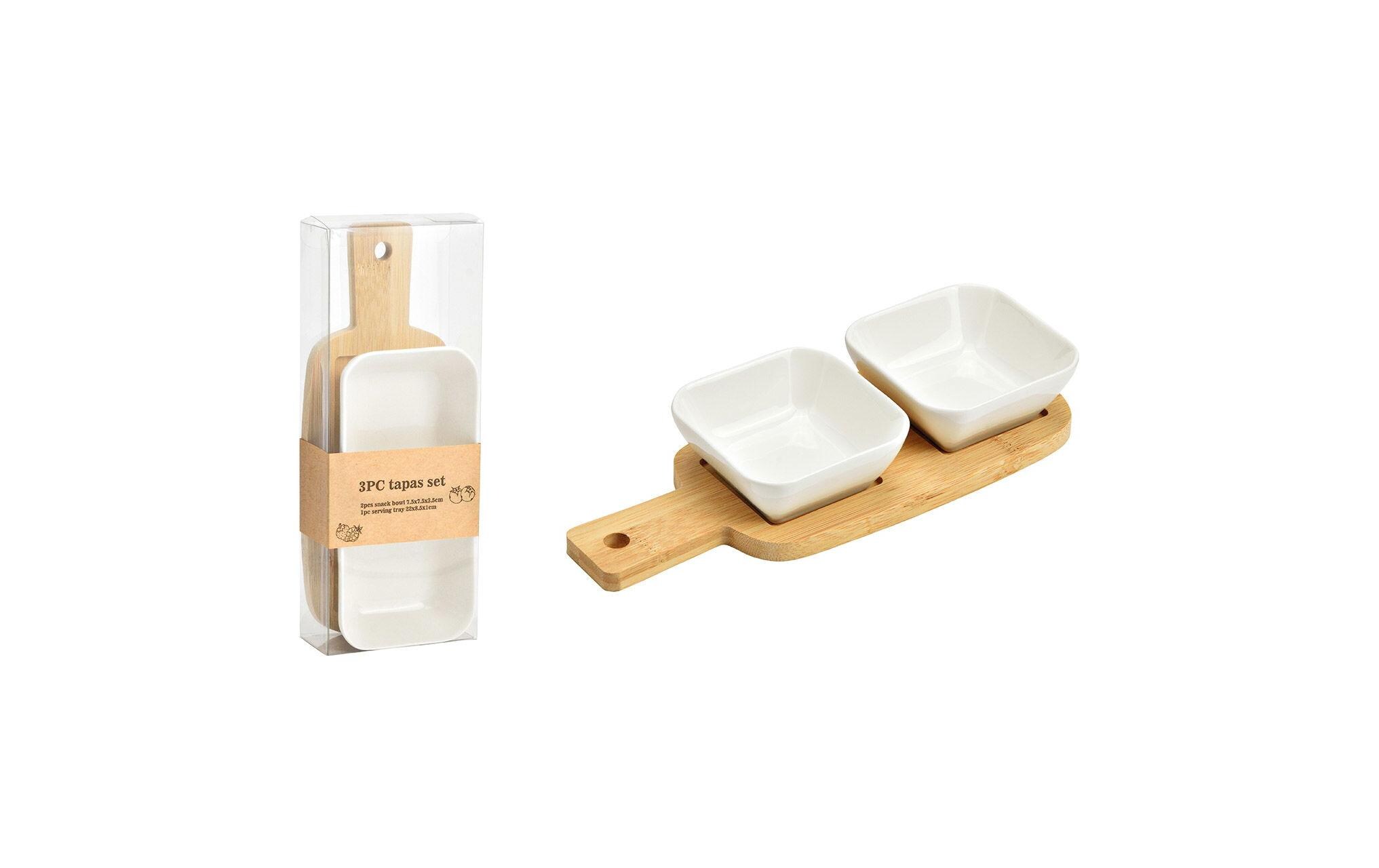 Snackschale eckig 3-teilig, Braun/WeissServierplatte
