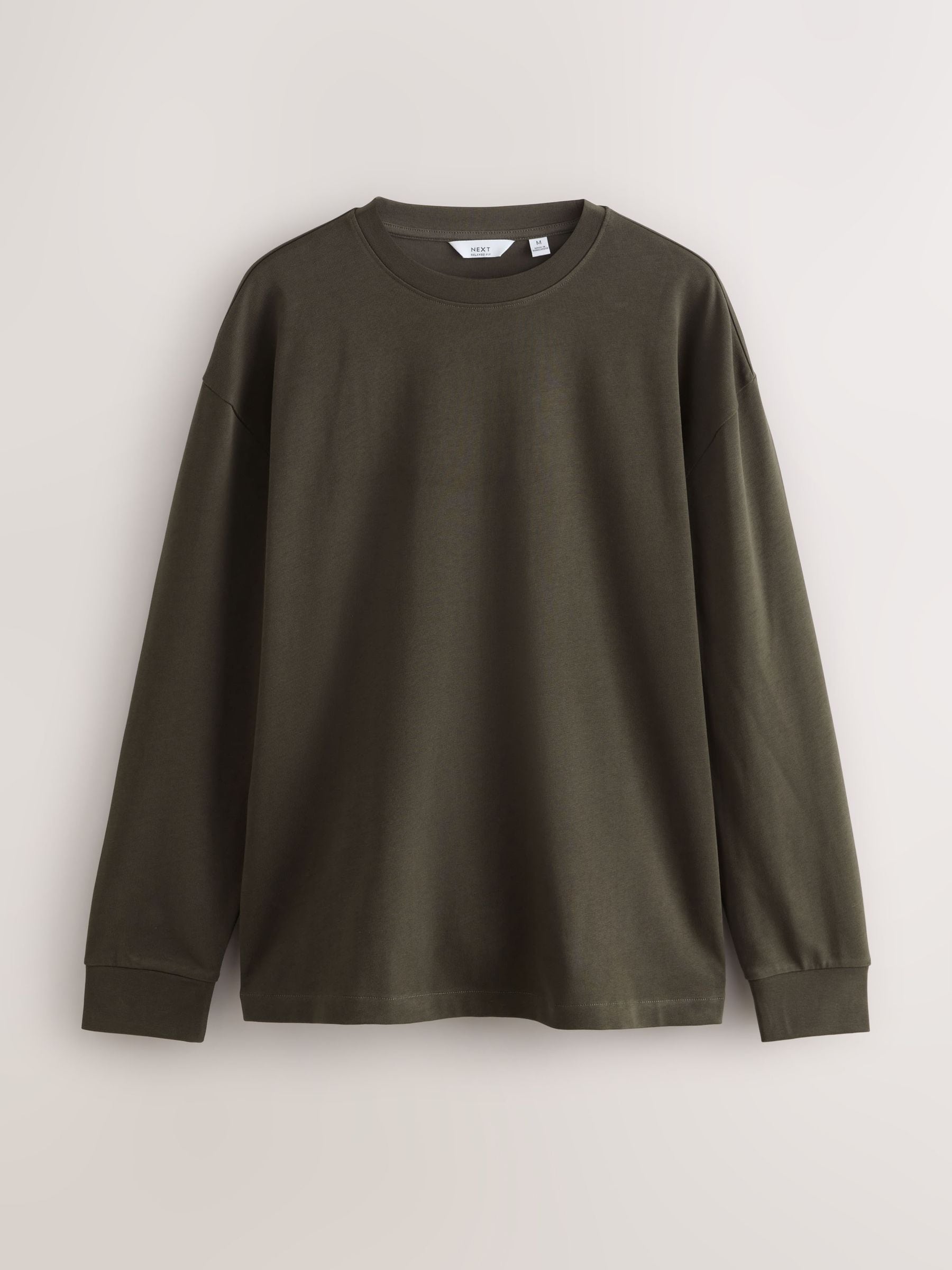 Leigrijs / Naturel gemêleerd / Khaki groen - Set van 3 ruimvallende, zwaargewicht 100% katoenen T-Shirts met lange mouwen