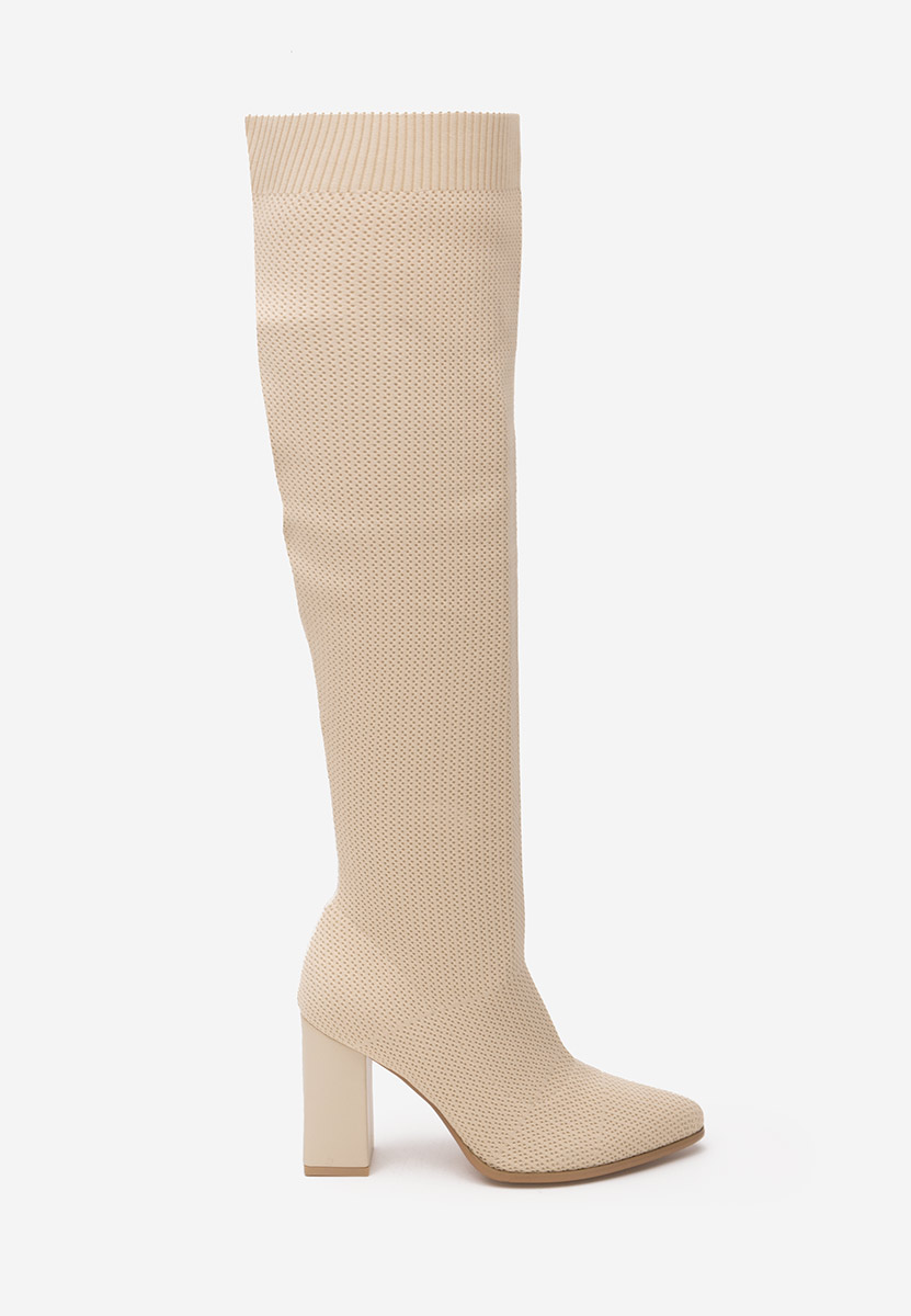 Bottes haute à talon carré beige Albertina