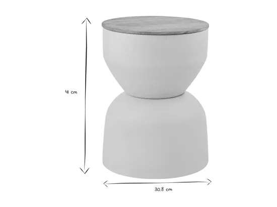 Table d'appoint ronde design avec rangement en métal grège et bois manguier massif D30 cm YOYO