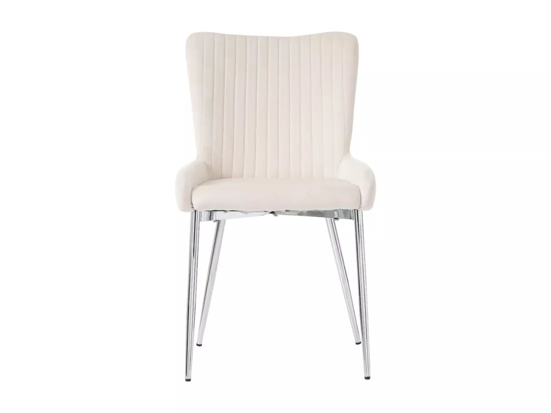 Lot de 6 Chaises en velours - avec pieds en métal argenté - Beige