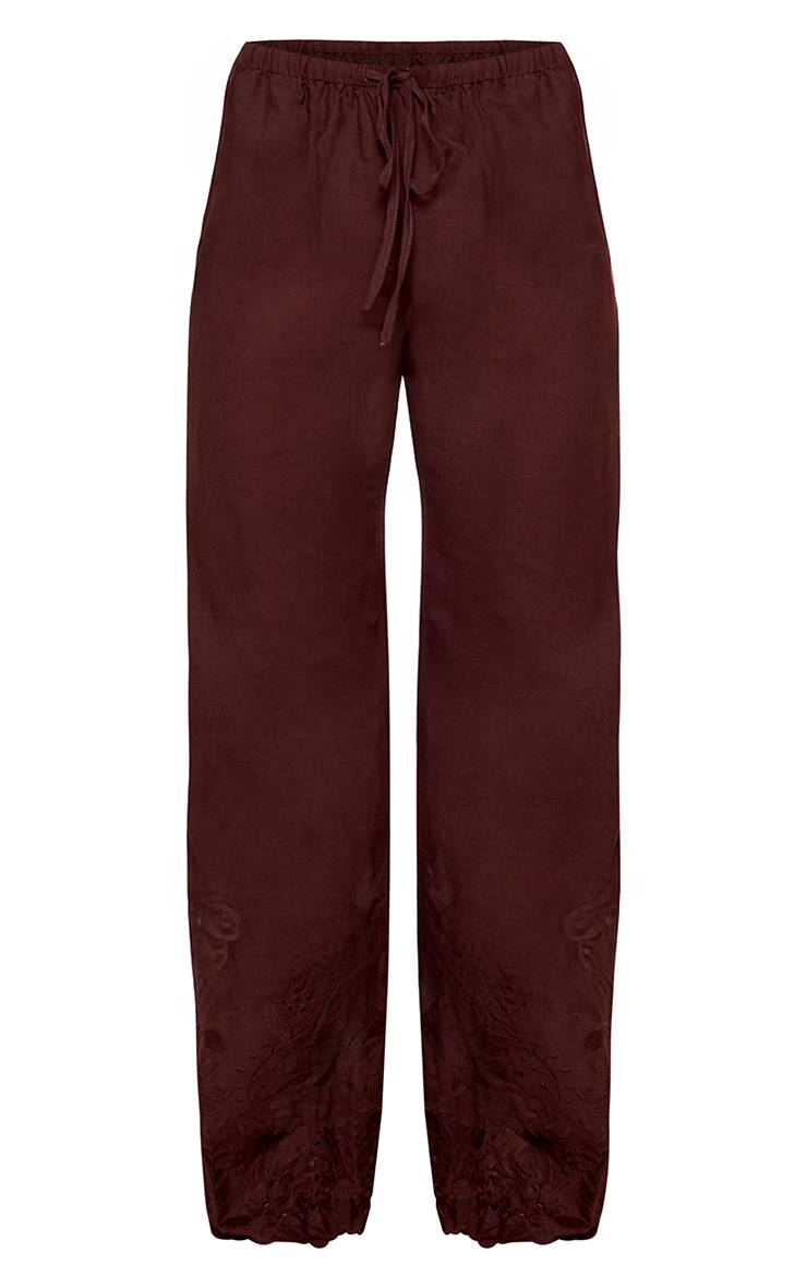 Dark Chocolate Pantalon Droit À Cordon De Serrage Avec Détail Broderie