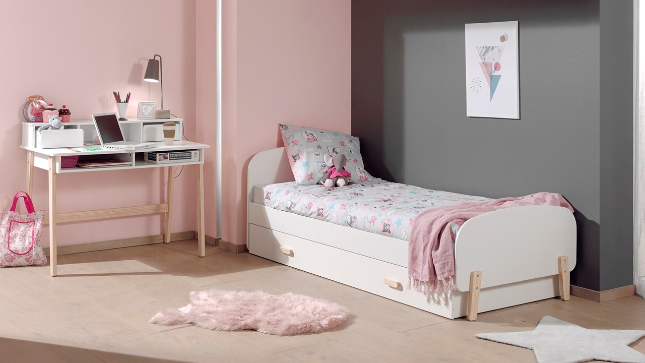Bed Kiddy inclusief slaaplade en bureau wit