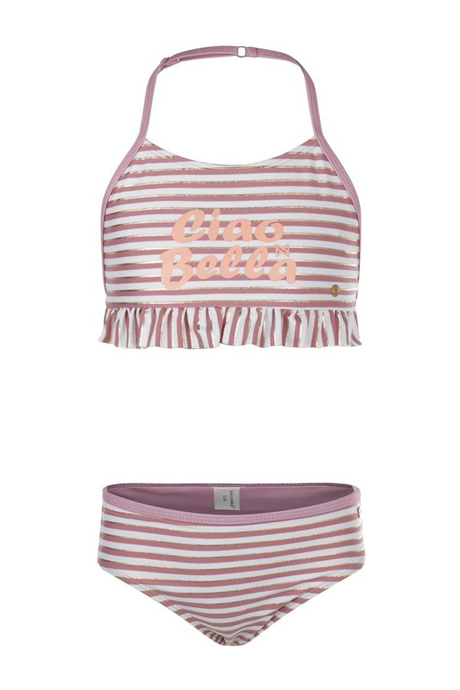 Koko Noko halter bikini met ruches paars/wit