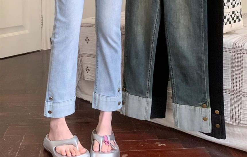 CosmoCorner - High Waist Washed Cropped Slim Fit Jeans