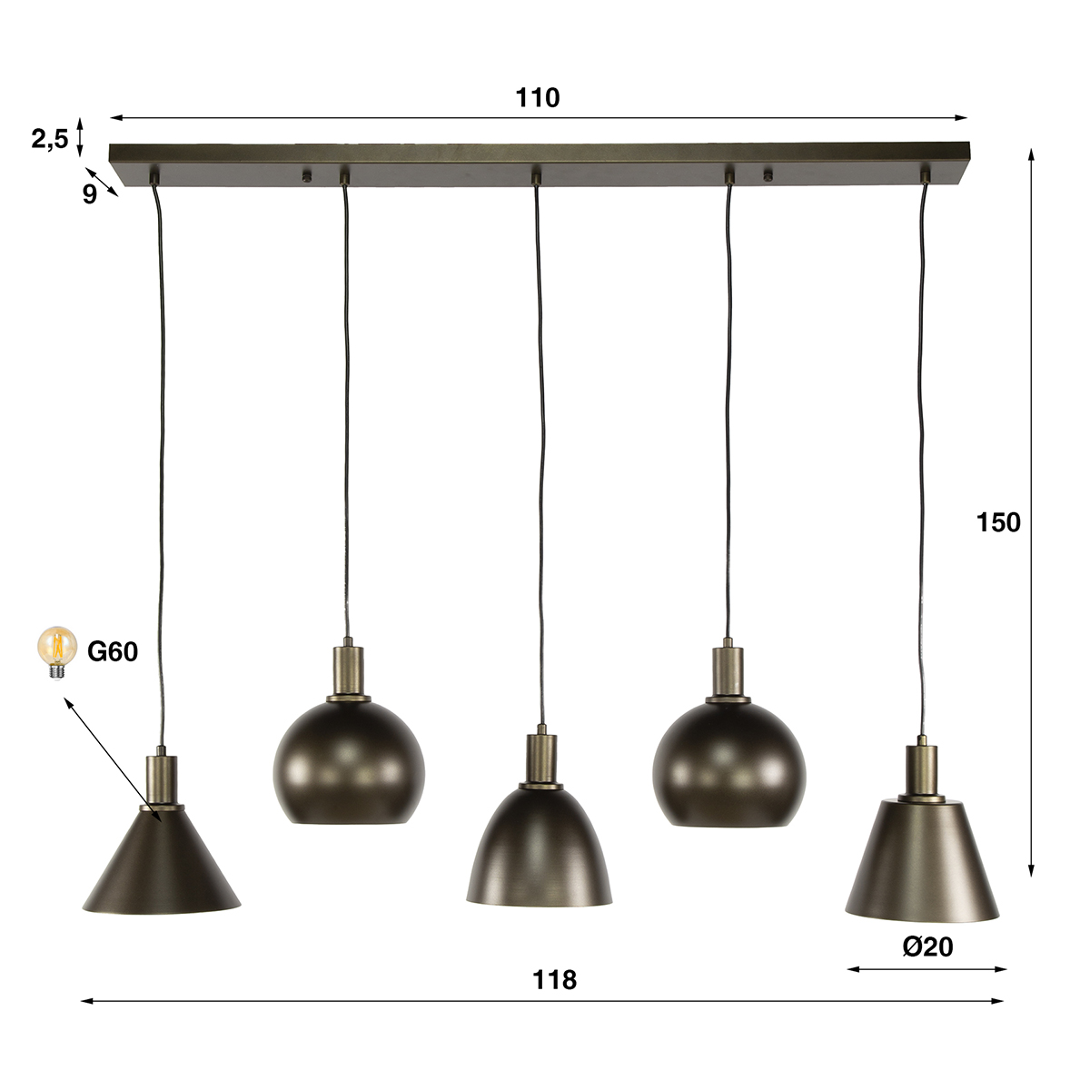 Hanglamp in de Mix bruin