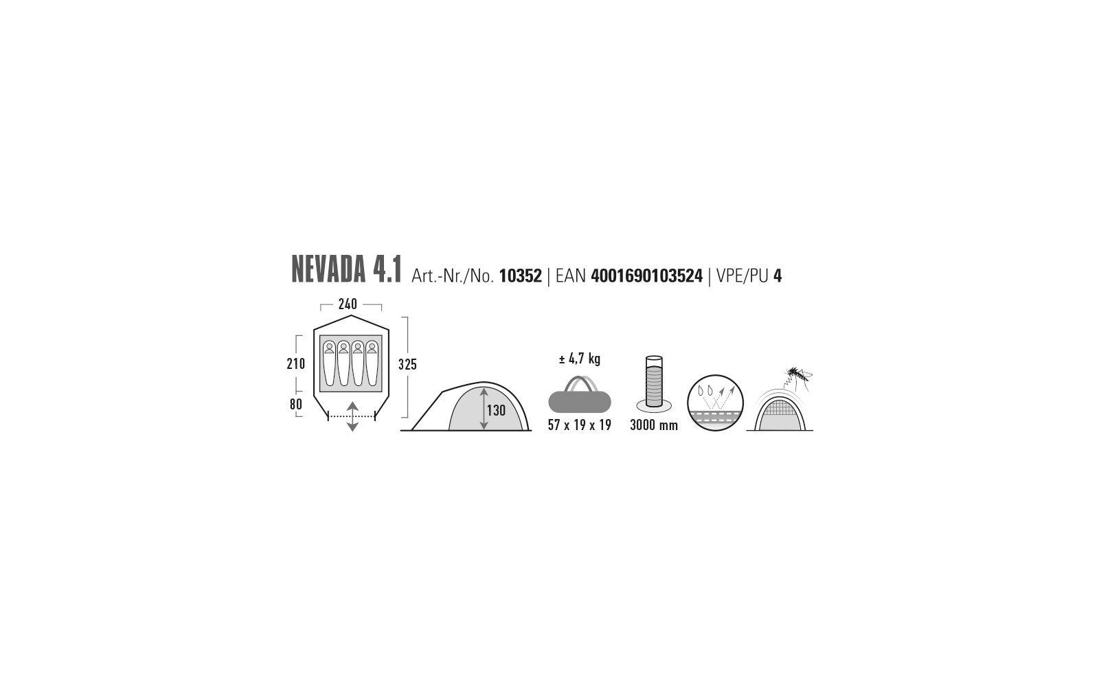 HIGH PEAK Nevada 4.1 Kuppelzelt für 4 Personen