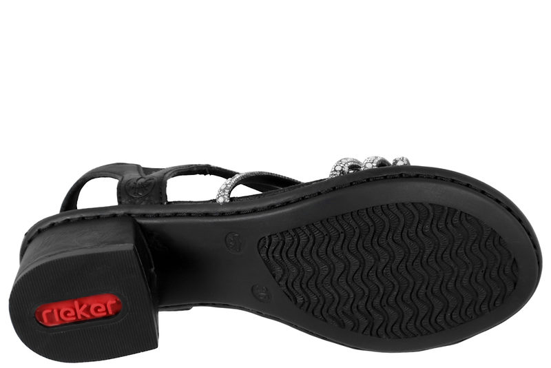 RIEKER SANDAL PÅ HÆL I SORT PU