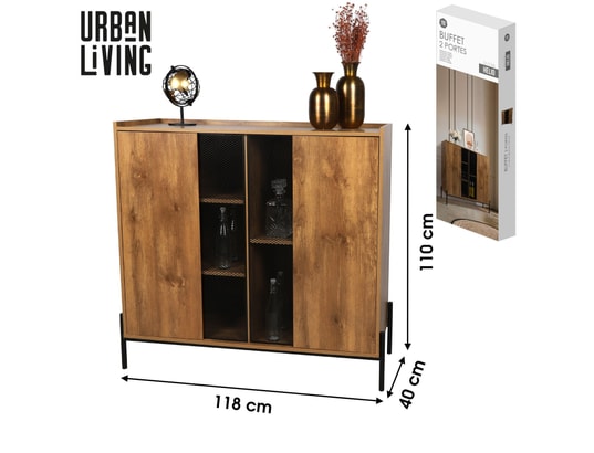 URBAN LIVING - Buffet 2 portes helio en bois et métal - marron et noir