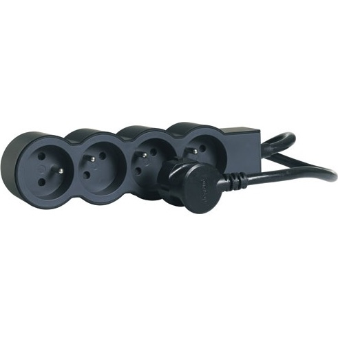 Rallonge multiprise extra-plate - 4 prises - 2P+T - cordon 1.5 m - noir/gri