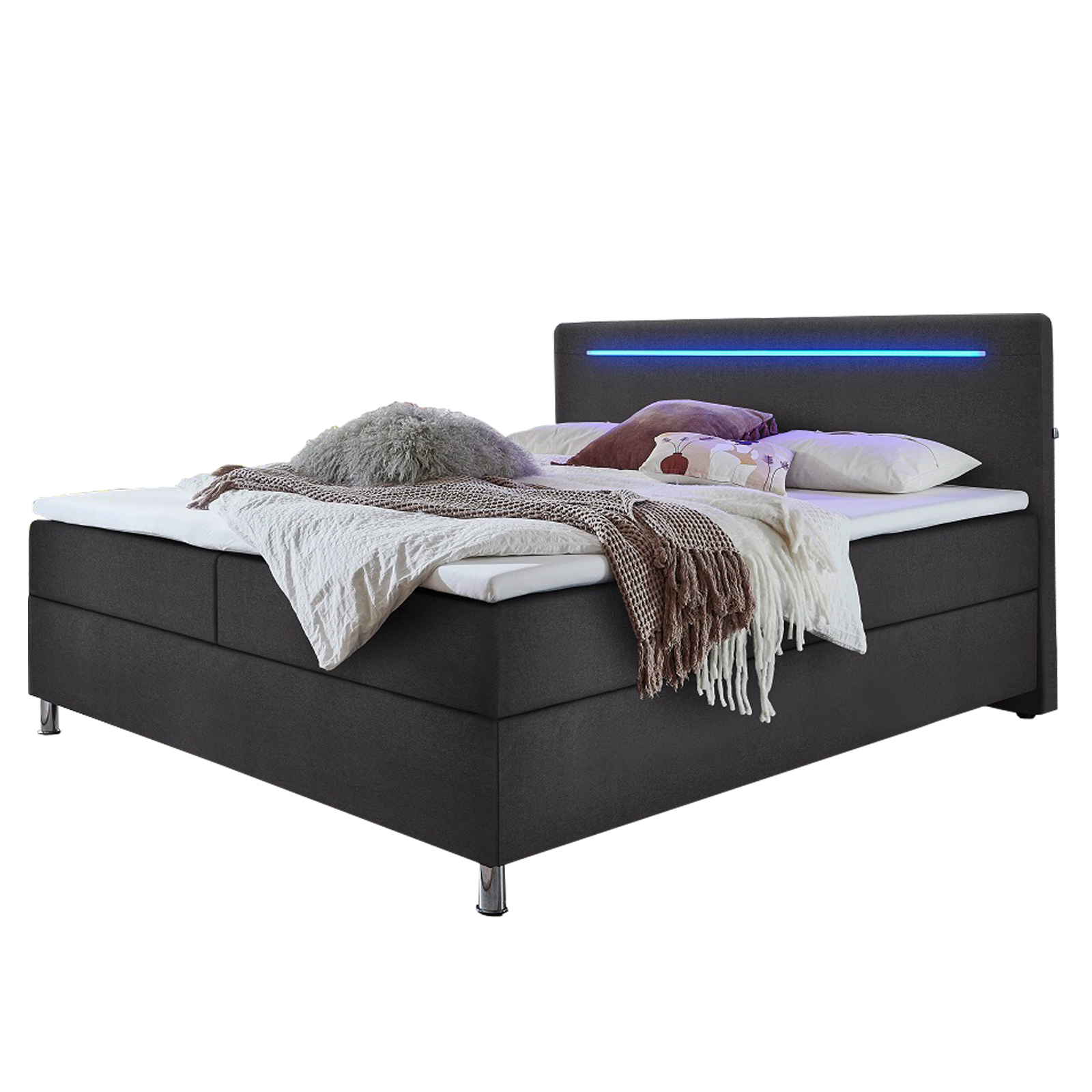 Boxspringbett- anthrazit - H2 - Bettkasten - LED-Beleuchtung - 180x200 cm