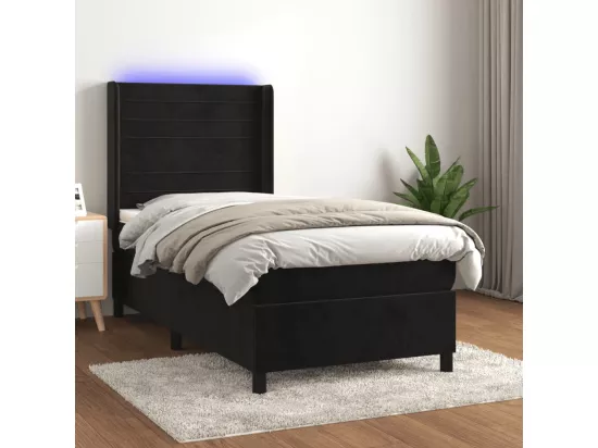 Sommier tapissier avec matelas et LED Noir 90x190 cm Velours