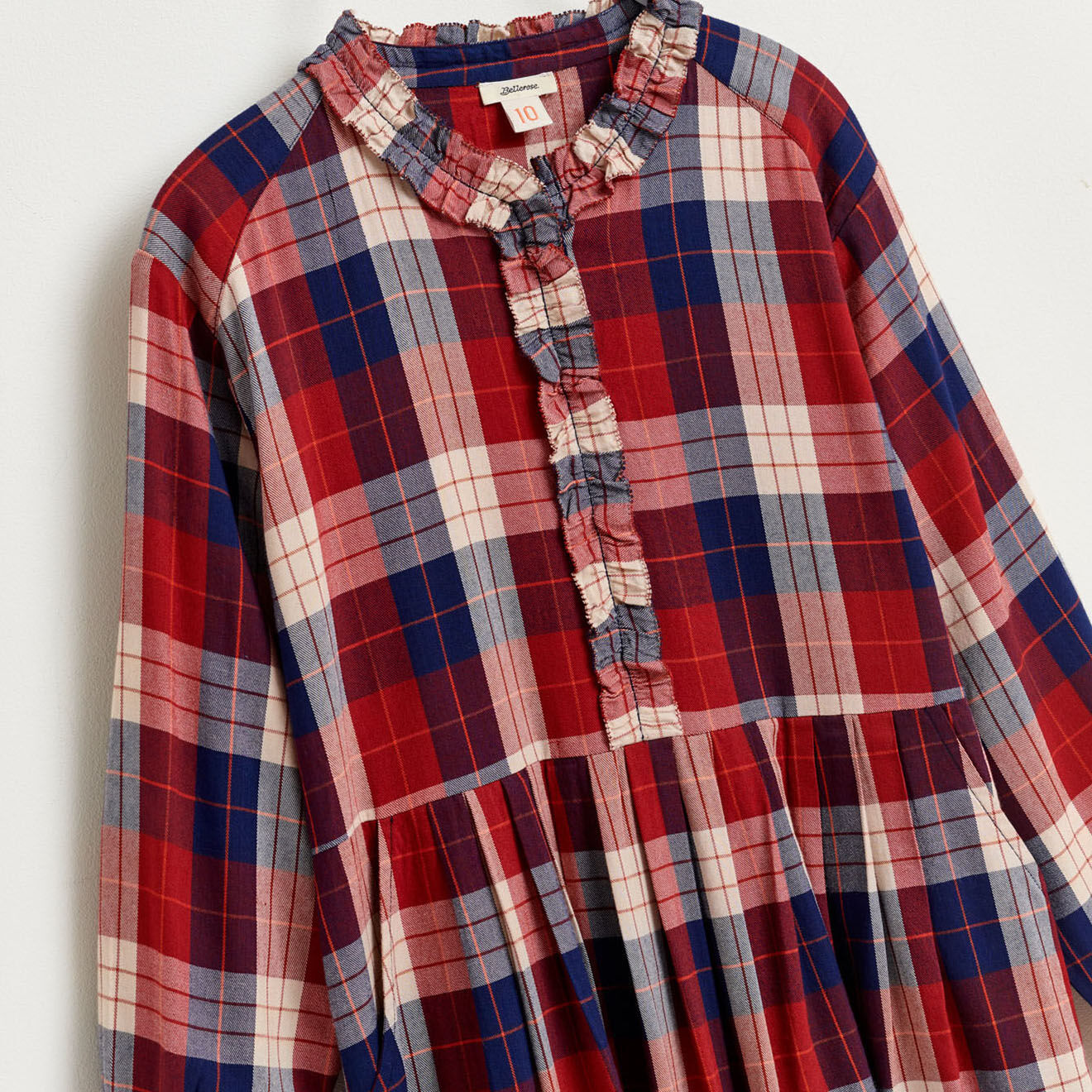 Bellerose Robe Icon à carreaux en Coton mélangé rouge/bleu