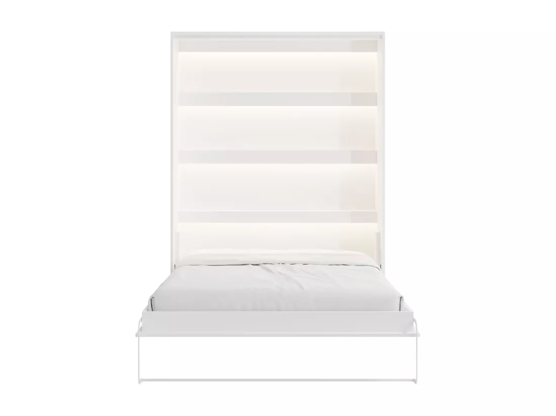Lit escamotable 160 x 200 cm - Ouverture verticale manuelle - Avec LEDs - Blanc - RAPILI