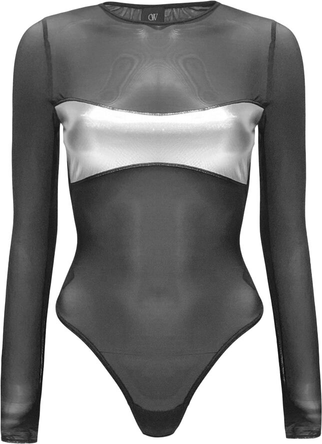 OW Collection Croc Mesh Bodysuit Black