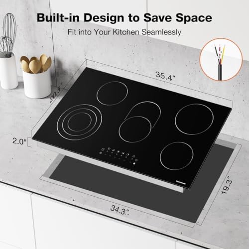Thermomate 60cm Table de cuisson Vitrocéramique 4 Feux 6600W Encastrable Plaque Vitrocéramique Intégré, Commande Tactile, Verrou Pour Enfants, Minuterie, [Classe énergétique A ] : Gros électroménager