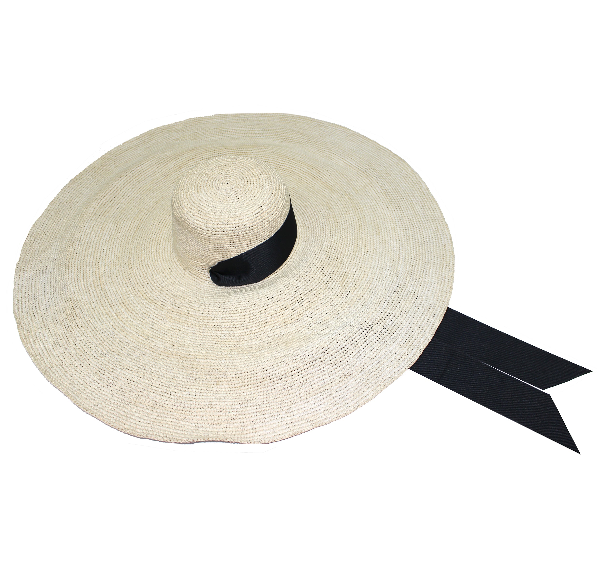 Chapeau glamour à bord extra long en crochet avec ruban gros-grain ajustable
