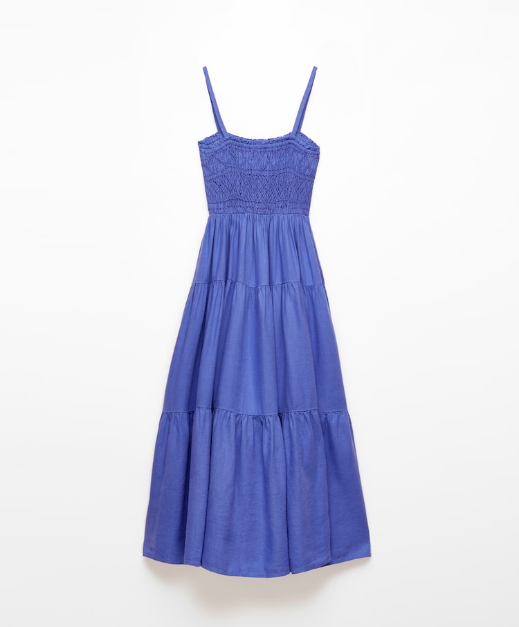 Vestido de linho com alças franzidas
