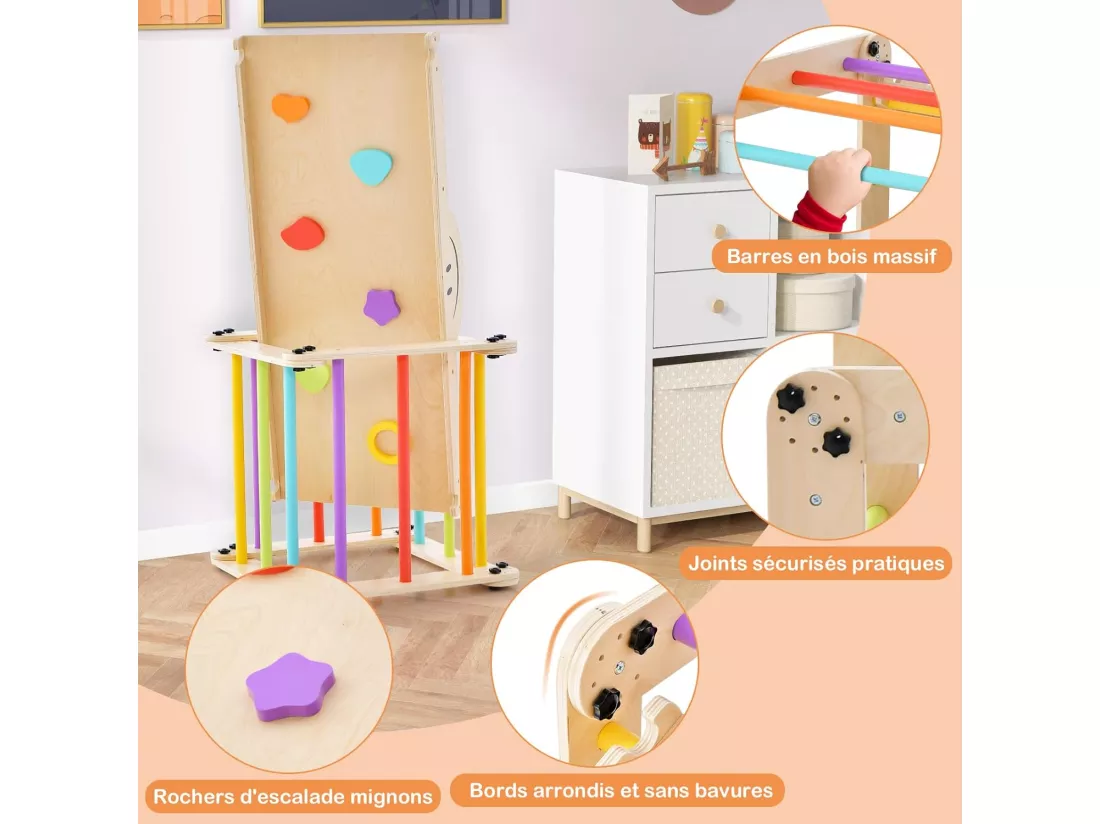 5 en 1 Échelle d'escalade Montessori Enfants avec Rampe Double Face & Réglable, Jouet d'escalade Pliable en Bois avec Toboggan & Bricolage Amusant, Charge 60kg pour Tout-Petits de 3 Ans+