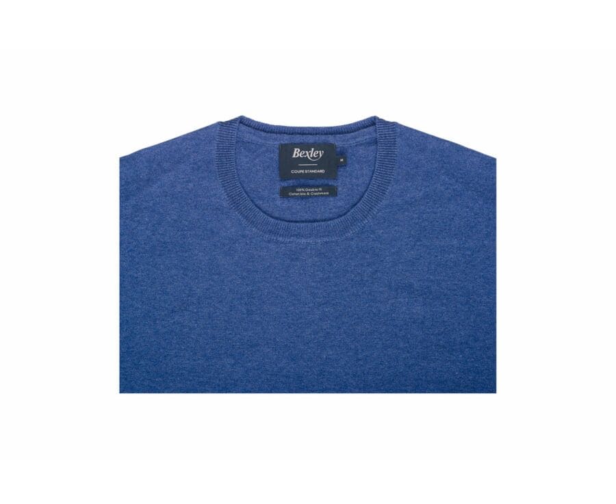 Pull fin homme coton/cachemire col rond Bleu foncé chiné - VLADIMIR