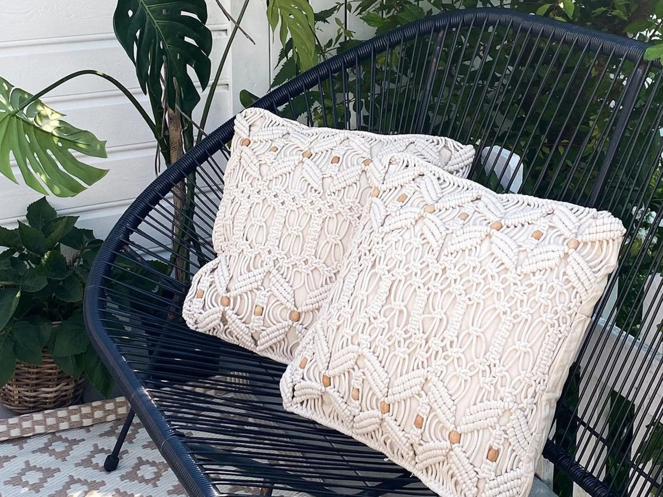 Set van 2 sierkussens NICAEA Katoen 45 x 45 cm Beige geometrisch patroon