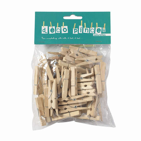 Sachet 50 mini pinces à linge 4,5 cm naturelles