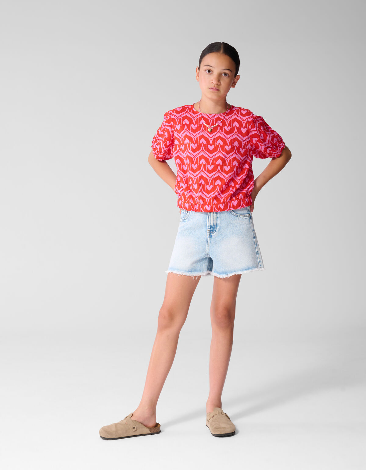 Heart Print Top Roze/Rood