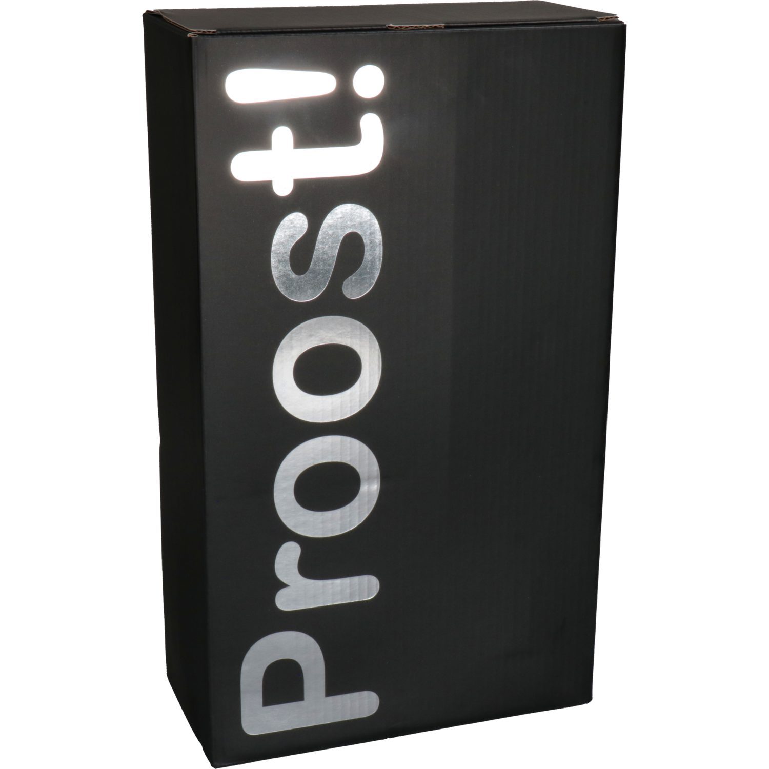 Flesdoos, Proost!, golfkarton, 2 flessen, 190x95x330mm, zwart/zilver