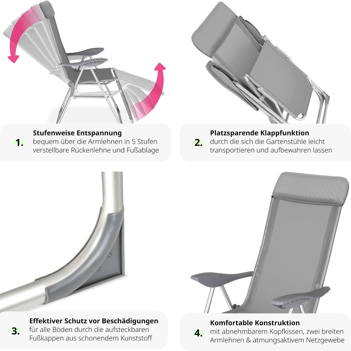 Set van 2 tectake Jana opvouwbare tuinstoelen, 146,5 x 59 x 117,5 cm