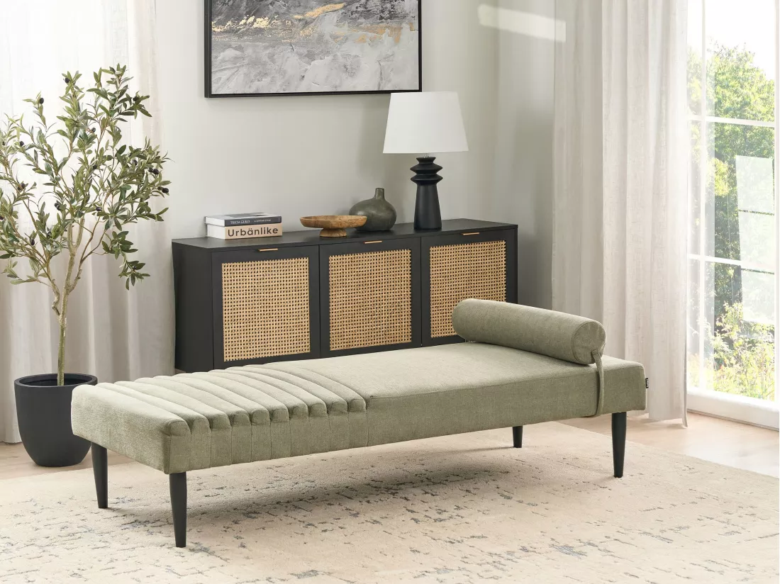 Chaise longue en tissu vert MAURIAC