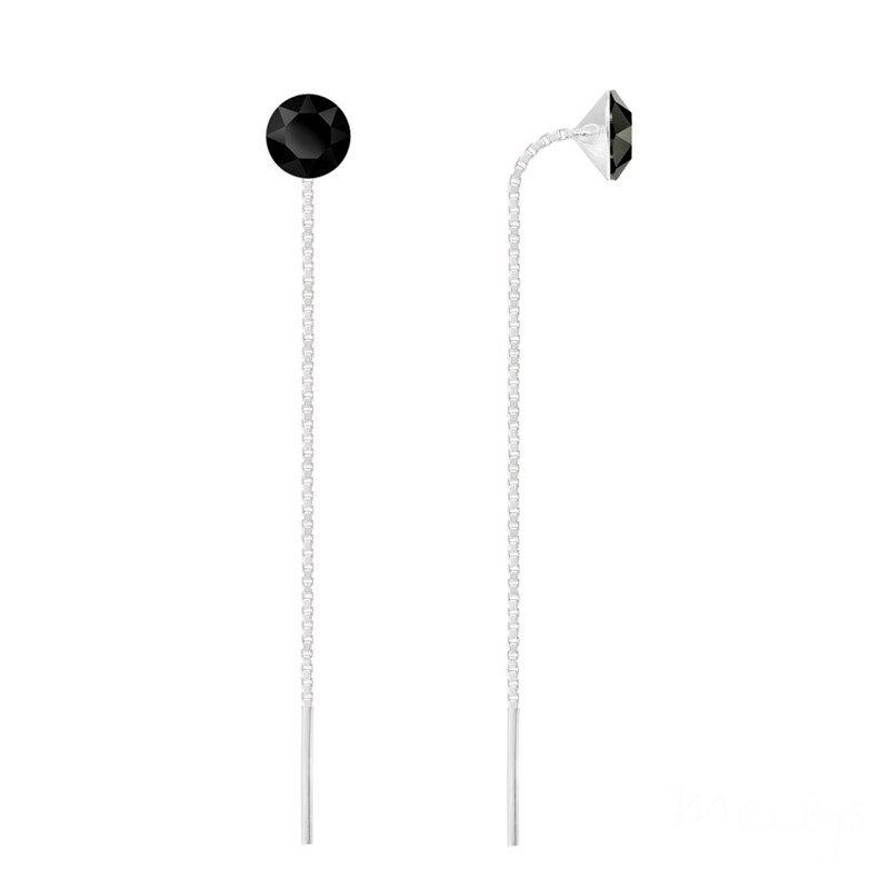 Boucles d'oreilles pendantes en argent 925 rhodié avec perle de crystal noir