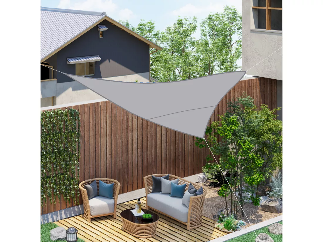 Voile d'ombrage triangulaire grande taille 3 x 3 x 3 m polyester imperméabilisé haute densité 160 g/m² gris clair