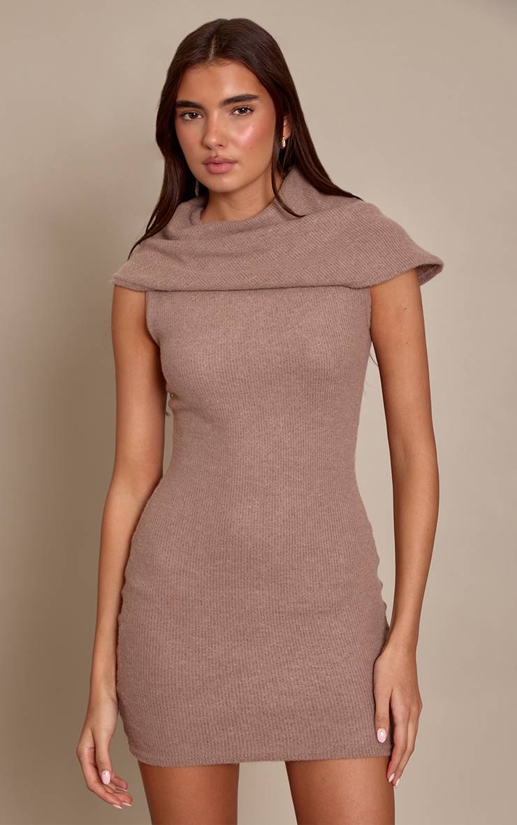 Taupe Robe Moulante À Détail Foulard Drapé