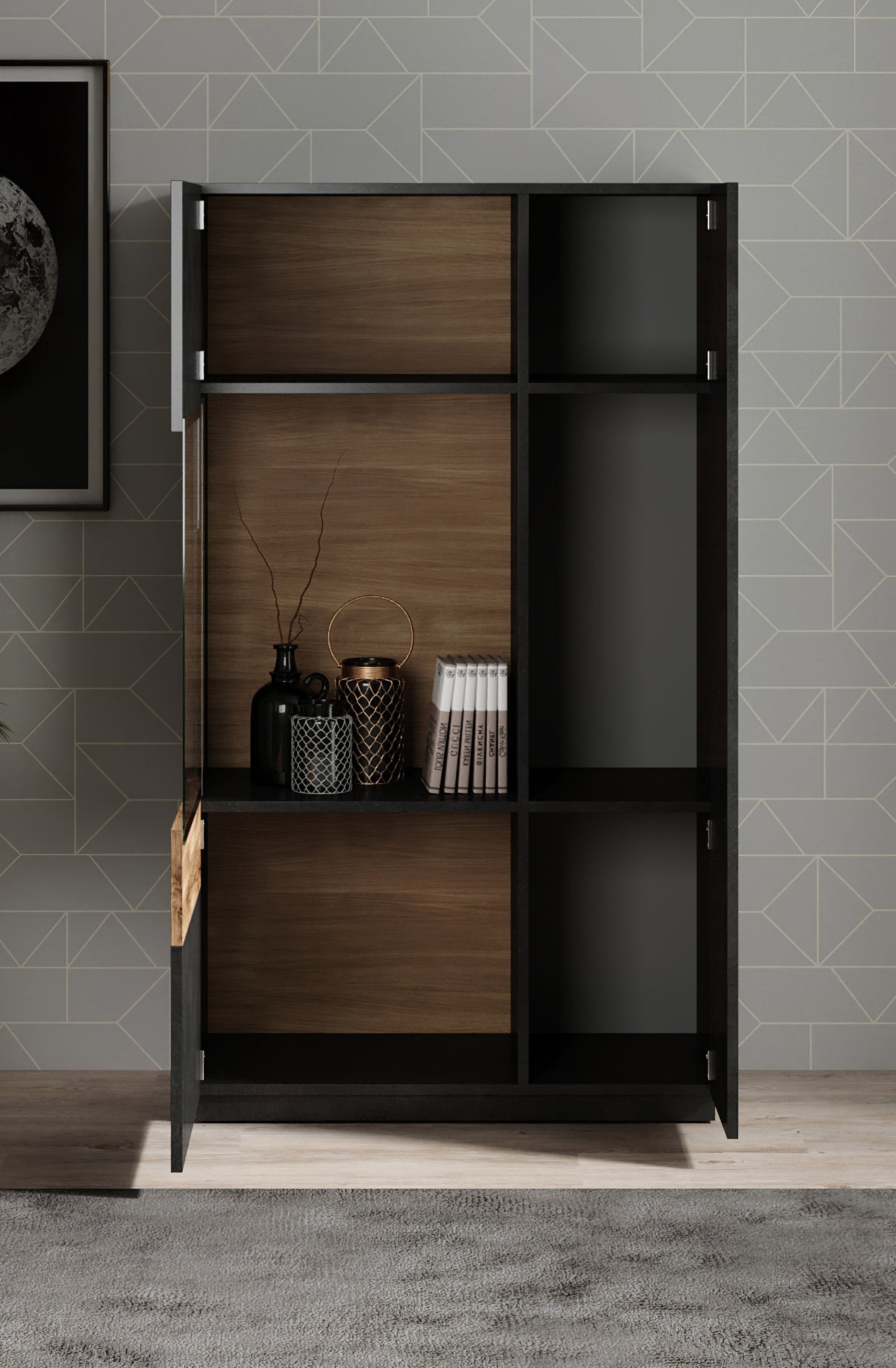 Sublime - Vitrinekast - Grijs/eiken - 80x40x138 cm