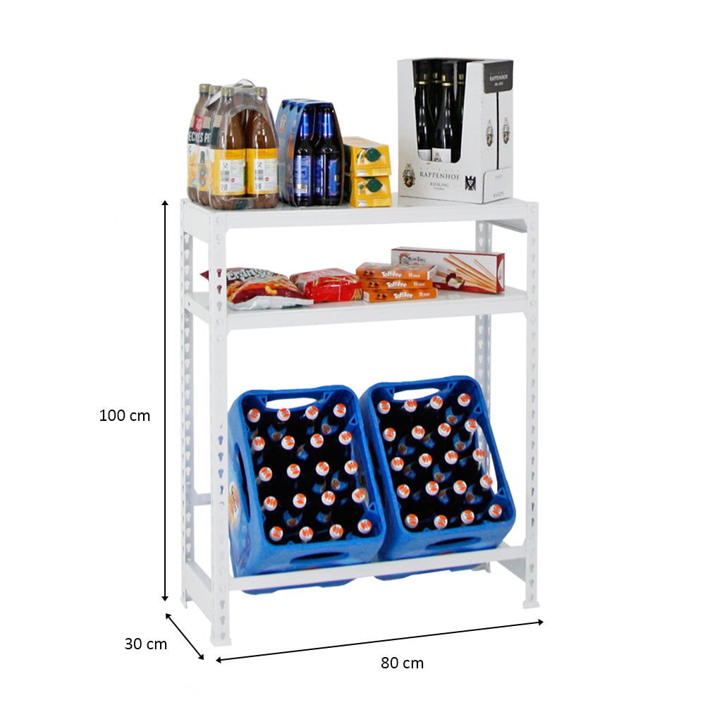 PROREGAL Drankkratplank, Camel-stijl, met opbergruimte, HxBxD 100 x 80 x 30 cm, Wit