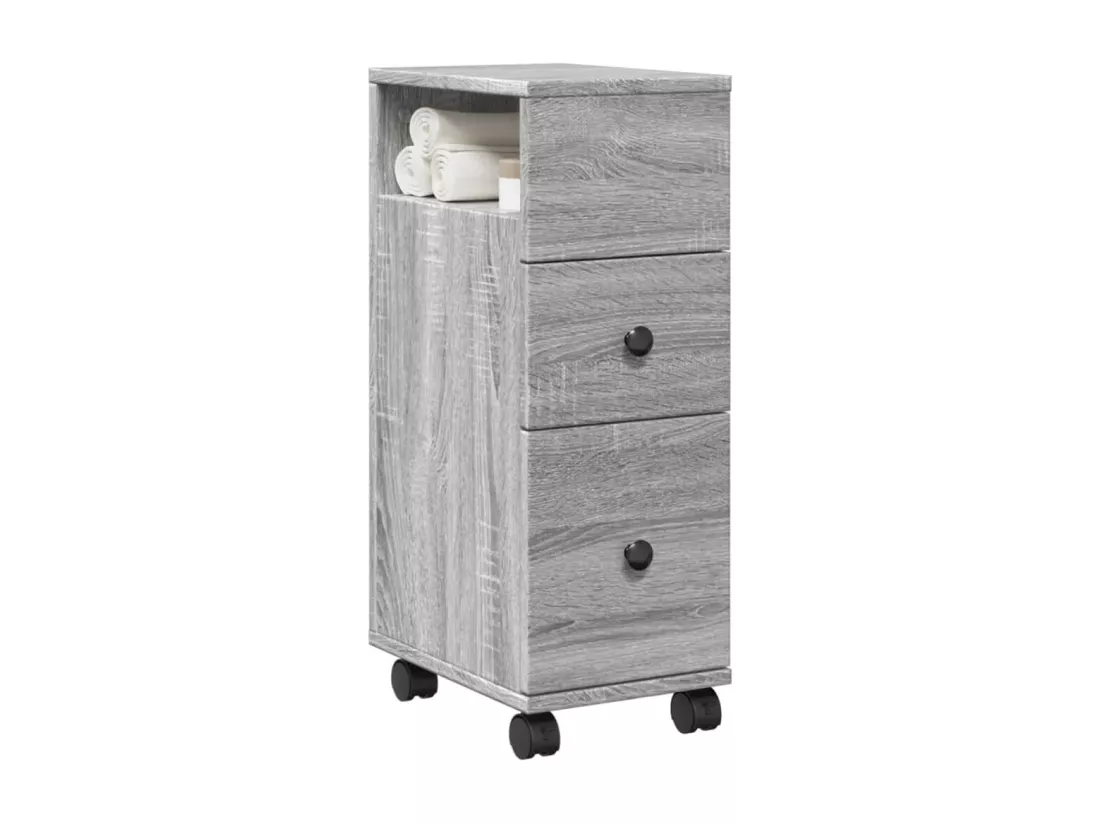 Meuble étroit de salle de bain à roulettes sonoma gris