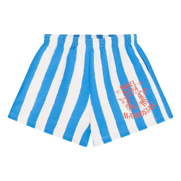 Maison Mangostan Short Molleton Rayure Coton Bio | Bleu