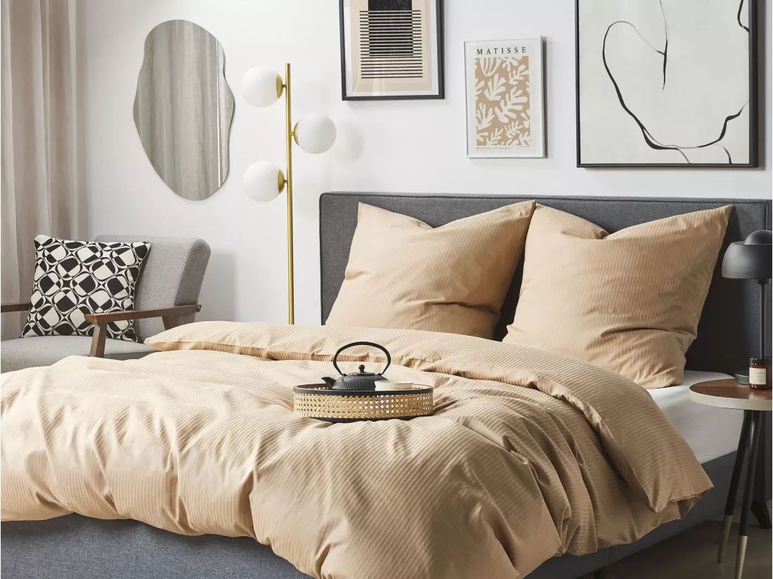 Ensemble de housses de couette AVONDALE Satin de coton 220 x 240 cm Beige