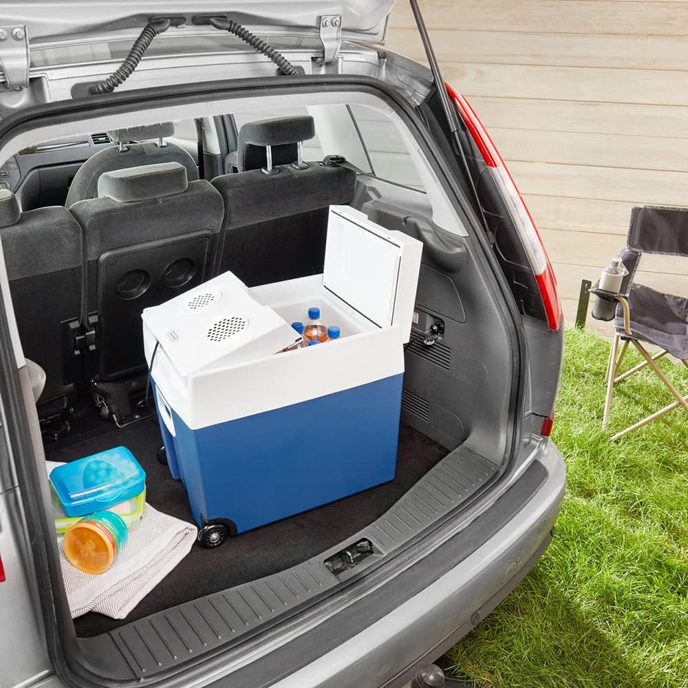 Mobicool MT48W AC/DC - elektrische Kühlbox mit Rollen passend für eine komplette Getränkekiste/Bierkiste, 48 Liter, 12 V und 230 V für Auto, LKW, Boot, Reisemobil und Steckdose