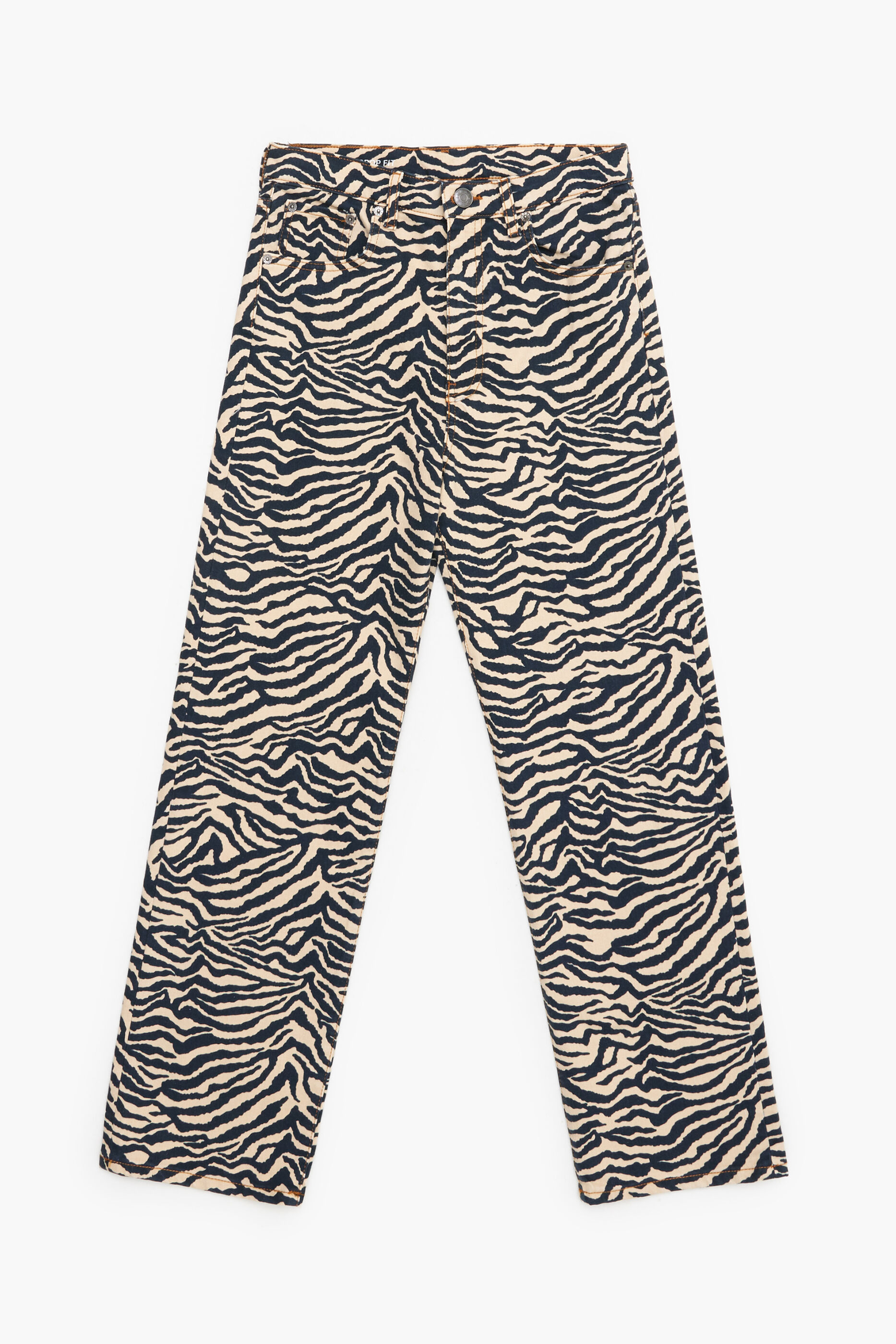 CALÇA RETA CROPPED - Calça jeans reta com estampa de tigre