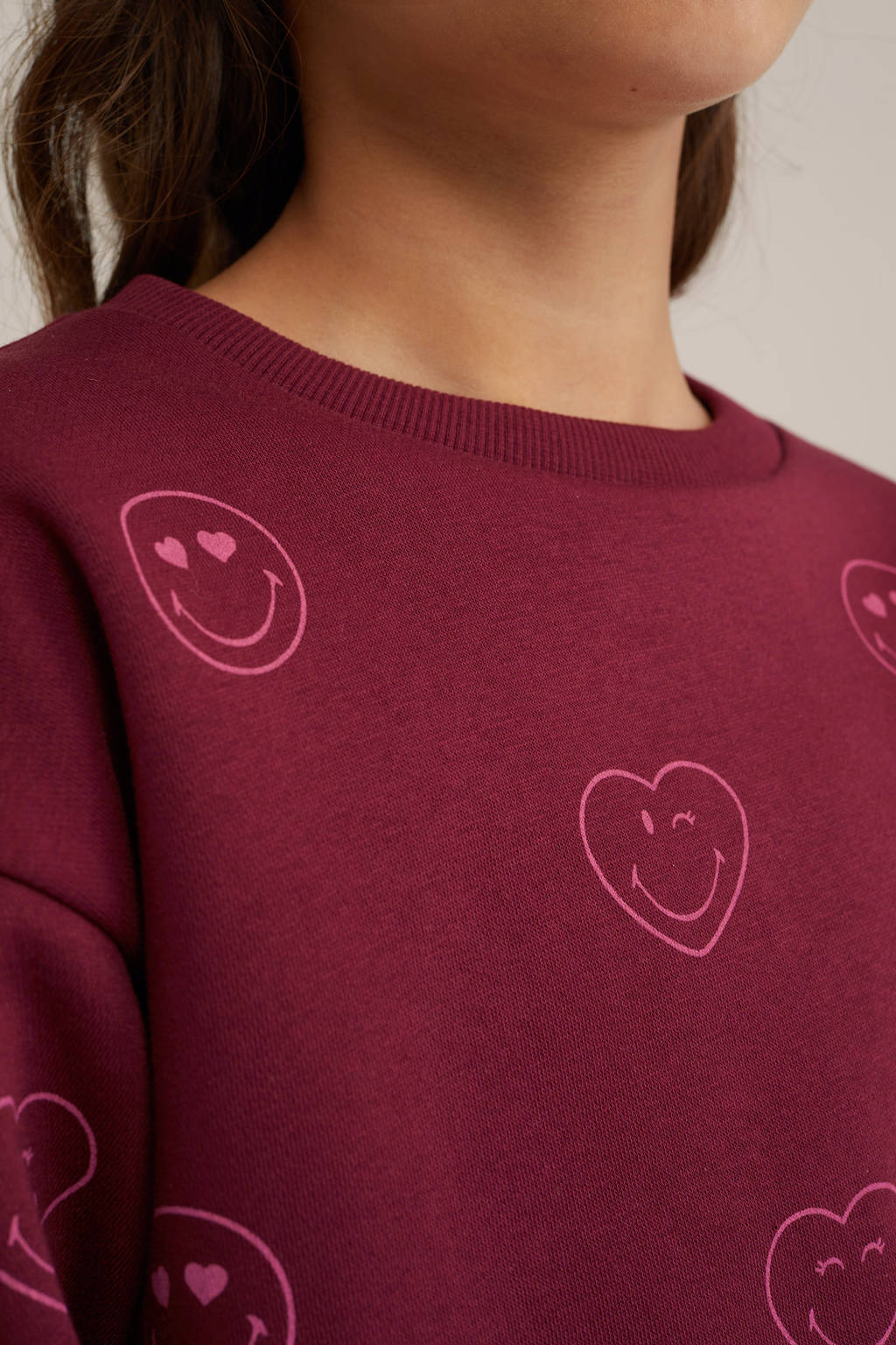 WE Fashion sweater met all over print donkerrood/roze