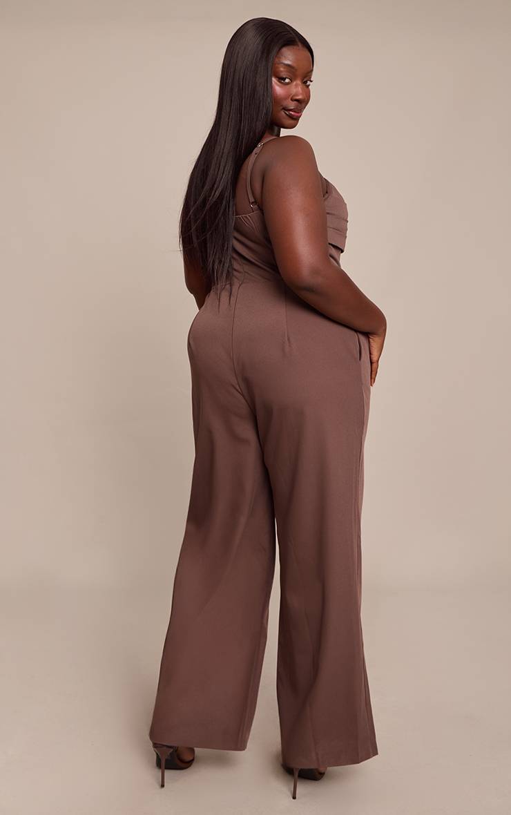 Chocolat Combinaison Pantalon Large Grande Taille Avec Détails De Panneaux Ajustés
