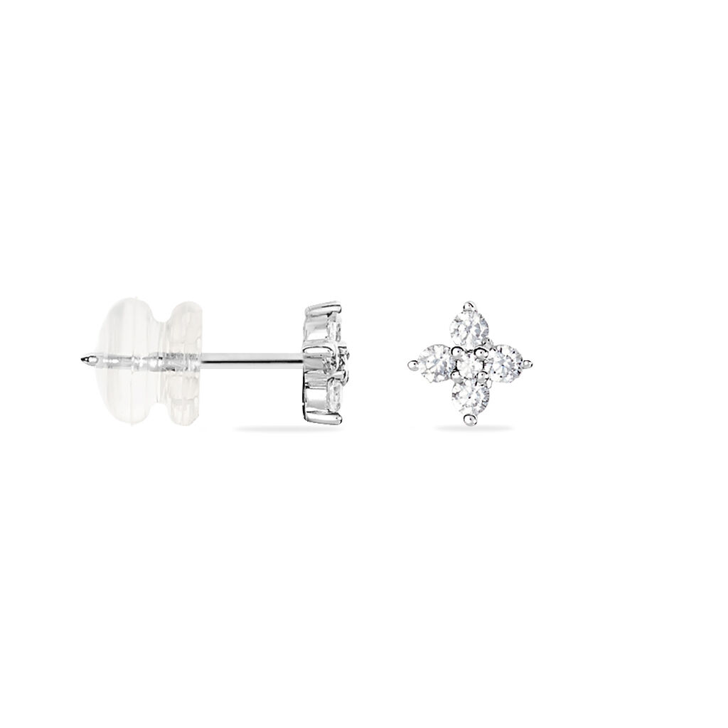 Boucles D'oreilles Puces Winter Flower Or Blanc Oxyde De Zirconium