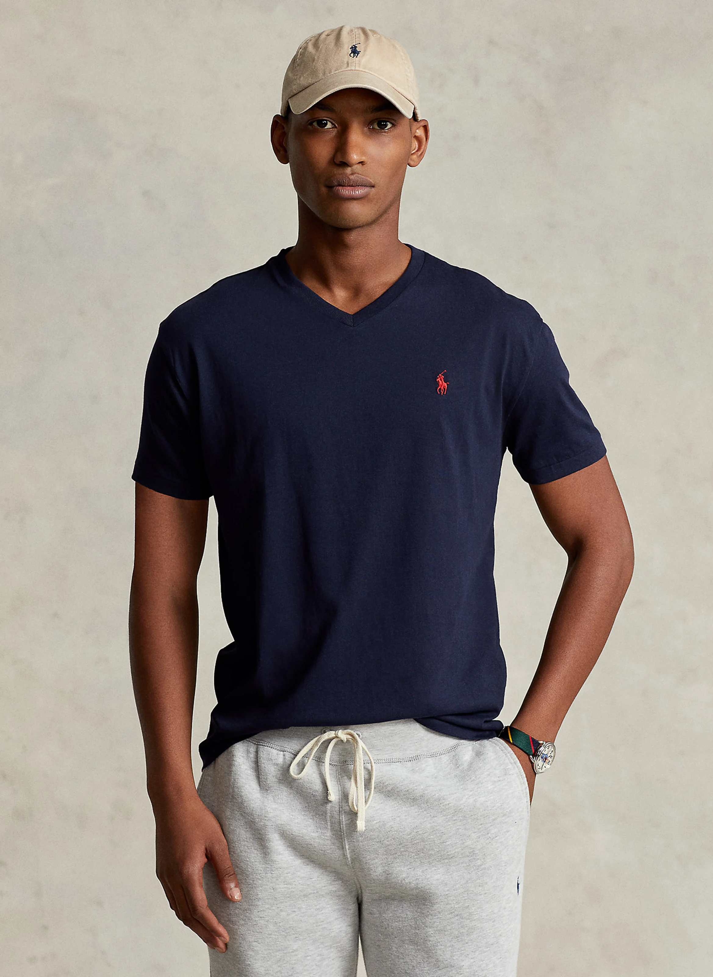 Tee-shirt col v en coton | Bleu