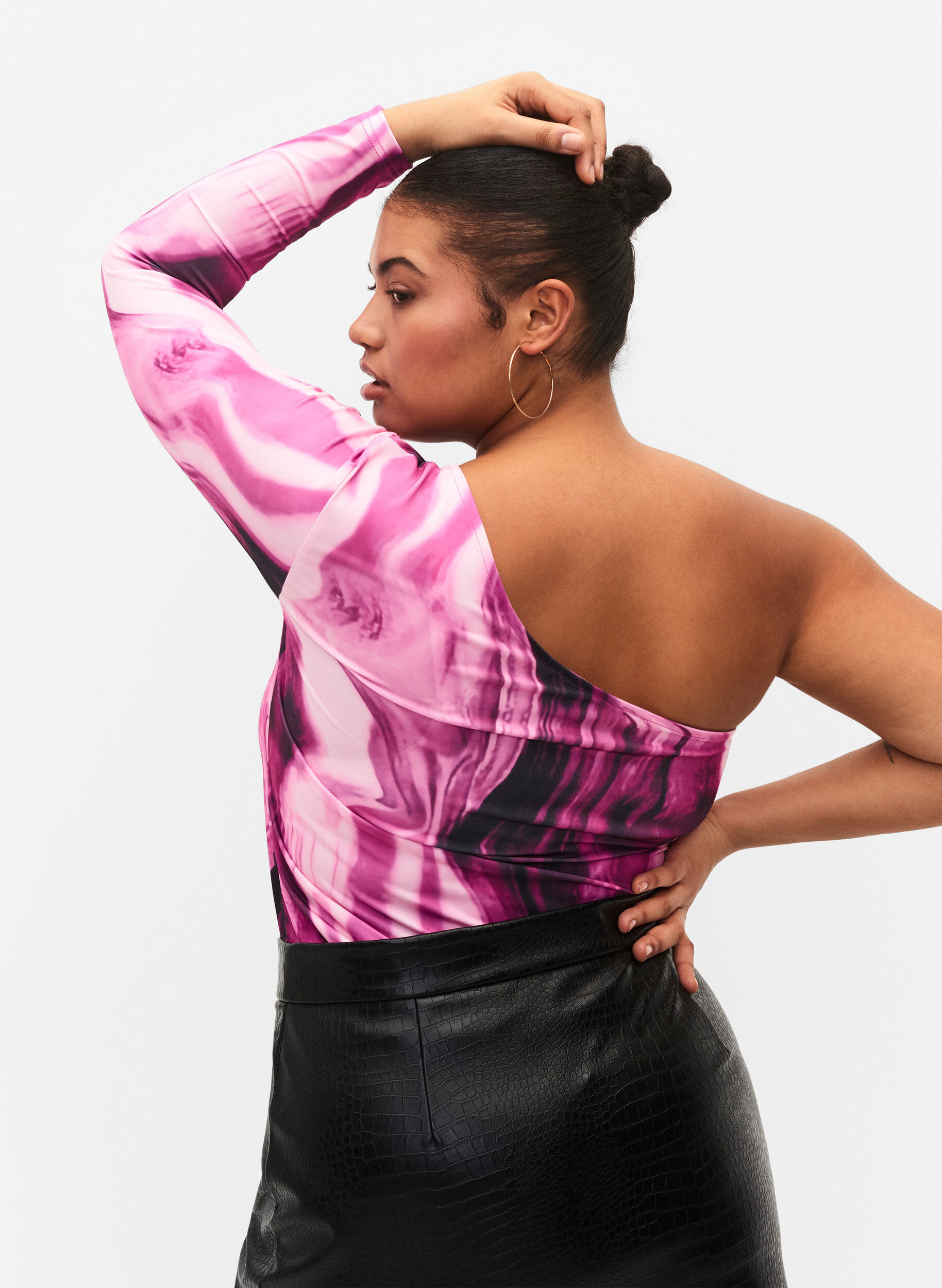 One-shoulder bluse med print